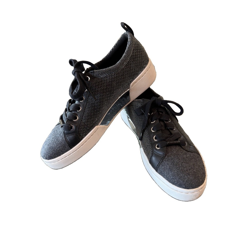 MICHAEL KORS Brenden 6.5 Gunmetal Grey Fabric Lace Up Trainer Sneakers MK